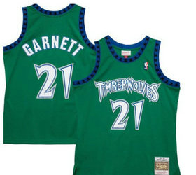 Minnesota Timberwolves #21 Kevin Garnett Green 1997-98 Hardwood Classics Authentic Stitched NBA Jersey