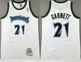 Minnesota Timberwolves #21 Kevin Garnett White 2003-04 Hardwood Classics Authentic Stitched NBA Jersey