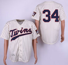 Minnesota Twins #34 Kirby Puckett Cream Strip Mitchell And Ness Throwback Stitched MLB Jersey