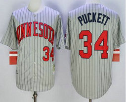 Minnesota Twins #34 Kirby Puckett Grey Throwback Mitchell And Ness 1987 Stitched MLB Jersey