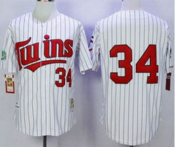 Minnesota Twins #34 Kirby Puckett Mitchell And Ness White(Blue Strip) Throwback Stitched MLB Jersey