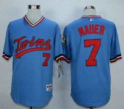 Minnesota Twins #7 Joe Mauer Light Blue Pullover Game Authentic Stitched MLB Jersey