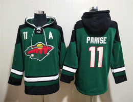 Minnesota Wild #11 Zach Parise Green All Stitched Hooded Sweatshirt