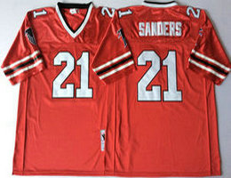 Mitchell And Ness Atlanta Falcons #21 Deion Sanders Red Throwback Authentic Stitched NFL Jersey