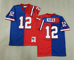 Mitchell And Ness Buffalo Bills #12 Jim Kelly Red Blue Throwback Stitched NFL Jersey