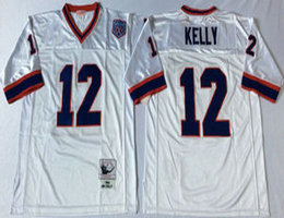 Mitchell And Ness Buffalo Bills #12 Jim Kelly White Throwback Authentic Stitched NFL Jersey