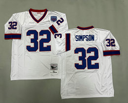 Mitchell And Ness Buffalo Bills #32 O. J. Simpson White Throwback Authentic Stitched NFL Jersey