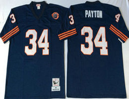 Mitchell And Ness Chicago Bears #34 Walter Payton Blue Team Patch Throwback Authentic Stitched NFL Jersey