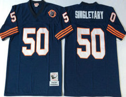 Mitchell And Ness Chicago Bears #50 Mike Singletary Blue Team Patch Throwback Authentic Stitched NFL Jersey