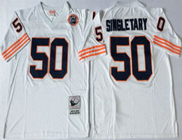 Mitchell And Ness Chicago Bears #50 Mike Singletary White Team Patch Throwback Authentic Stitched NFL Jersey