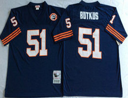 Mitchell And Ness Chicago Bears #51 Dick Butkus Blue Team Patch Throwback Authentic Stitched NFL Jersey