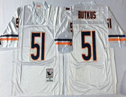 Mitchell And Ness Chicago Bears #51 Dick Butkus White Throwback Authentic Stitched NFL Jersey