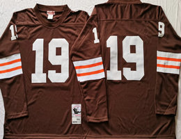 Mitchell And Ness Cleveland Browns #19 Bernie Kosar Brown Long sleeve Throwback Authentic Stitched NFL Jersey