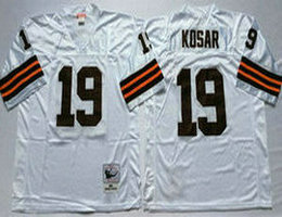 Mitchell And Ness Cleveland Browns #19 Bernie Kosar White Throwback Authentic Stitched NFL Jersey