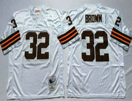 Mitchell And Ness Cleveland Browns #32 Jim Brown White Throwback Authentic Stitched NFL Jersey