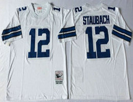 Mitchell And Ness Dallas Cowboys #12 Roger Staubach Authentic White Throwback NFL Jersey