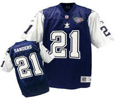 Mitchell And Ness Dallas Cowboys #21 Deion Sanders Authentic Navy Blue White 75TH Patch Throwback NFL Jersey