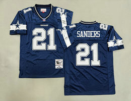 Mitchell And Ness Dallas Cowboys #21 Deion Sanders Navy Arm with star Throwback Stitched NFL Jersey