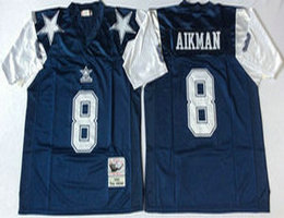 Mitchell And Ness Dallas Cowboys #8 Troy Aikman Blue White Authentic Stitched NFL Jersey