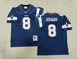 Mitchell And Ness Dallas Cowboys #8 Troy Aikman Navy Arm with star Throwback Stitched NFL Jersey
