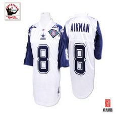 Mitchell And Ness Dallas Cowboys #8 Troy Aikman White 75TH Patch Authentic Stitched NFL Jersey