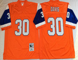 Mitchell And Ness Denver Broncos #30 Terrell Davis Orange Throwback Authentic Stitched NFL Jersey