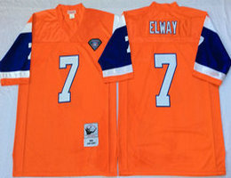 Mitchell And Ness Denver Broncos #7 John Elway Orange With 75TH Patch Throwback Authentic Stitched NFL Jersey