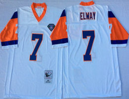 Mitchell And Ness Denver Broncos #7 John Elway White With 75TH Patch Throwback Authentic Stitched NFL Jersey