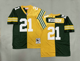 Mitchell And Ness Green Bay Packers #21 Charles Woodson Yellow Green Throwback Stitched NFL Jersey