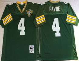 Mitchell And Ness Green Bay Packers #4 Brett Favre Green With 75TH Patch Throwback Authentic Stitched NFL Jersey
