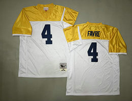 Mitchell And Ness Green Bay Packers #4 Brett Favre White Gold Arm Throwback Stitched NFL Jersey