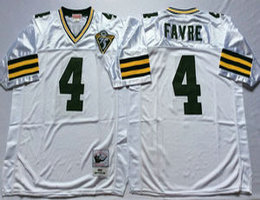 Mitchell And Ness Green Bay Packers #4 Brett Favre White With 75TH Patch Throwback Authentic Stitched NFL Jersey