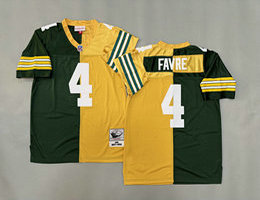 Mitchell And Ness Green Bay Packers #4 Brett Favre Yellow Green Throwback Stitched NFL Jersey