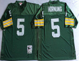 Mitchell And Ness Green Bay Packers #5 Paul Hornung Green Throwback Authentic Stitched NFL Jersey