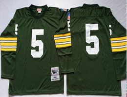 Mitchell And Ness Green Bay Packers #5 Paul Hornung Long Sleeve Green Throwback Authentic Stitched NFL Jersey
