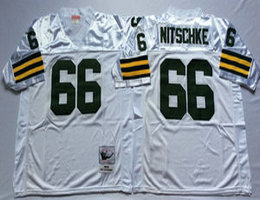 Mitchell And Ness Green Bay Packers #66 Ray Nitschke White Throwback Authentic Stitched NFL Jersey