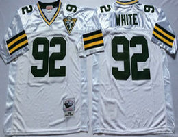 Mitchell And Ness Green Bay Packers #92 Reggie White White With Patch Throwback Authentic Stitched NFL Jersey