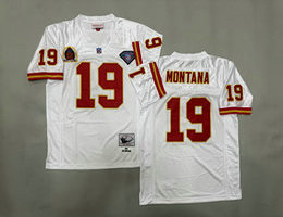 Mitchell And Ness Kansas City Chiefs #19 Joe Montana White 75TH Patch Throwback NFL Jersey
