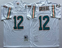 Mitchell And Ness Miami Dolphins #12 Bob Griese White Throwback Authentic Stitched NFL Jersey