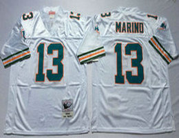 Mitchell And Ness Miami Dolphins #13 Dan Marino White Throwback Authentic Stitched NFL Jersey