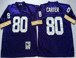 Mitchell And Ness Minnesota Vikings #80 Cris Carter Purple Throwback Authentic Stitched NFL Jersey