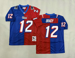 Mitchell And Ness New England Patriots #12 Tom Brady Red Blue Throwback Stitched NFL Jersey