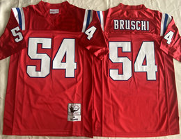 Mitchell And Ness New England Patriots #54 Tedy Bruschi Red Throwback Authentic Stitched NFL Jersey