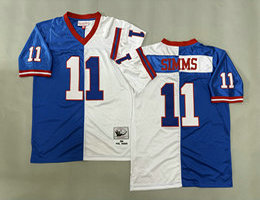 Mitchell And Ness New York Giants #11 Phil Simms Blue White Throwback Stitched NFL Jersey
