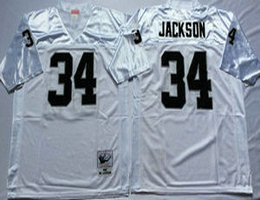 Mitchell And Ness Oakland Raiders #34 Bo Jackson White Throwback Authentic Stitched NFL Jersey