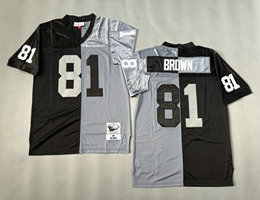 Mitchell And Ness Oakland Raiders #81 Tim Brown Gray White Throwback NFL Jersey