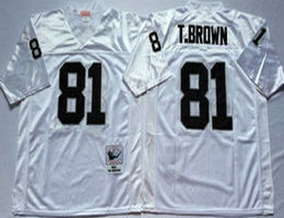 Mitchell And Ness Oakland Raiders #81 Tim Brown White Throwback Authentic Stitched NFL Jersey