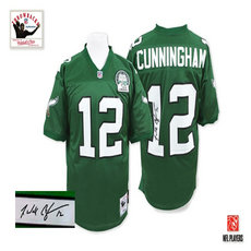Mitchell And Ness Philadelphia Eagles #12 Randall Cunningham Green Autographed Authentic Stitched NFL Jersey