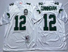 Mitchell And Ness Philadelphia Eagles #12 Randall Cunningham White With Patch Throwback NFL Jersey