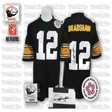 Mitchell And Ness Pittsburgh Steelers #12 Terry Bradshaw Black Autographed Authentic Stitched NFL Jersey